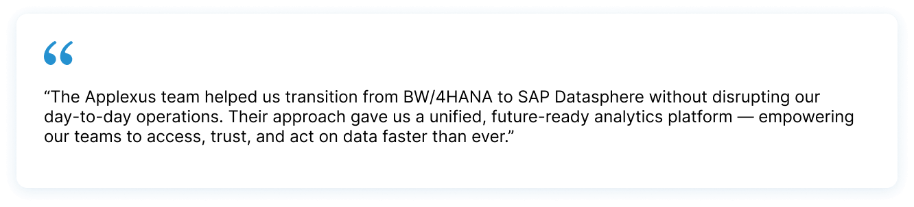 Operational Analytics with SAP Datasphere Succss story Quote